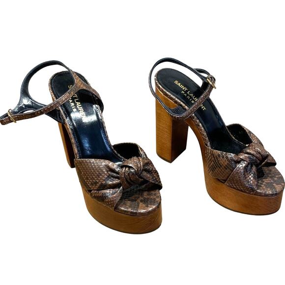 Saint Laurent Bianca Brown Snake Skin Platform Sandals Women's Size 36.5 NWOB - Picture 4 of 9